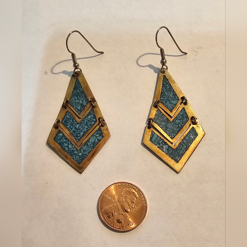 Sterling Silver ~ TURQUOISE Earrings ~ INLADE ~ Alpaca Mexico ~  VINTAGE!